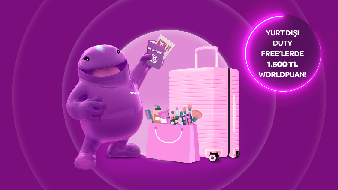 Toplam varlığınız 1 Milyon TL üzerinde ise, 20 Nisan – 19 Mayıs 2026 tarihleri arasında Mastercard logolu kartınız ile yurt dışındaki Duty Free'lerde tek seferde yapacağınız her 5.000 TL ve üzeri harcamada 750 TL, toplamda 1.500 TL puan kazanma fırsatı!