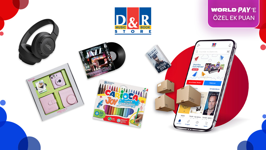 World’e özel tek seferde yapılacak 1.500 TL ve üzeri D&R alışverişlerinize 200 TL, World Pay ile ek 100 TL, toplam 300 TL D&R Puan fırsatını kaçırmayın! Üstelik 7 taksit!